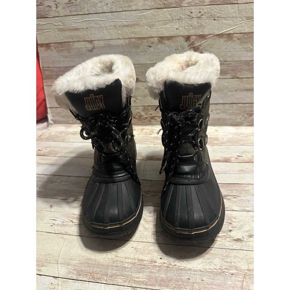 Juicy Couture Glitter Escalon Snow Boots Girls Size 3 Black Gold Blingy Sherpa - Picture 4 of 9